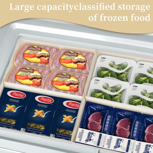 Image of Flenpptly Freezer Organizer Bins, 2 Pack Collapsible Deep Freezer Organizer Bins for 15 inchx14 inchx9 inch, freezer Storage Bins with Removable Dividers, Handles (Light Grey, 2 Pack)