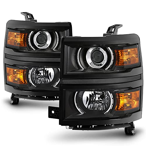 ACANII - For Black Projector Headlights 2014-2015 Chevy Silverado 1500 Pickup Headlamps Driver + Passenger Side