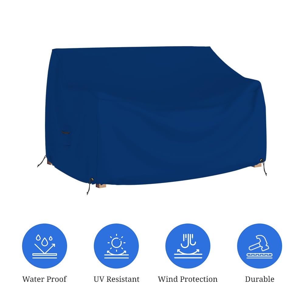 Pokrowiec outdoorowy 'Loveseat' 45 ml wodoodporny - 100% odporny na warunki atmosferyczne pokrowiec na sofę na patio z kieszeniami powietrznymi i paskiem do ściągania do wygodnego dopasowania (76 szer. x 90 cm x 90 cm x 15 FH, niebieski)