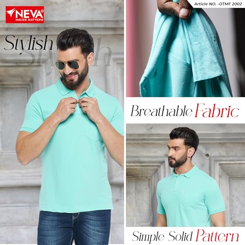 Image of NEVA Men's Regular Fit Half Sleeve Polo Neck T-Shirt with Chest Pocket