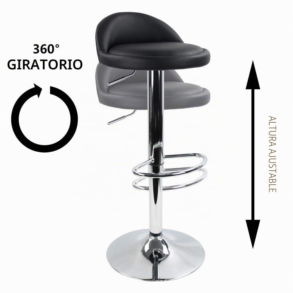 KKTONER Taburete de Bar Redondo Piel sintética con reposapiés de Altura Ajustable Giratorio Color Negro