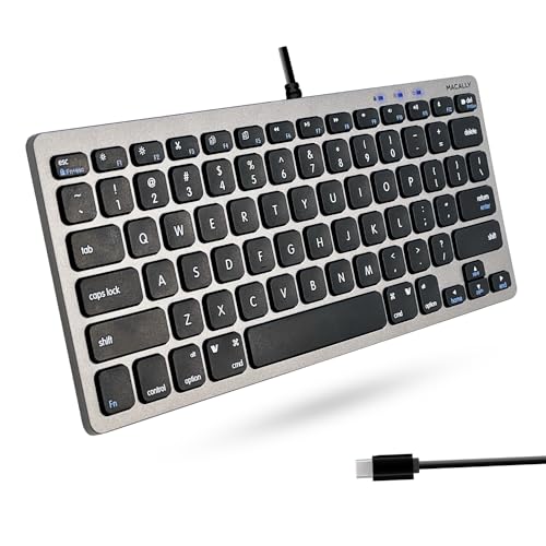 Macally Small USB C Keyboard - Plug & Play Compatible Wired Apple Keyboard for Mac mini, MacBook Pro/Air, iMac, iPad, Windows, Chromebook with USBC Port - Compact & Mini USB Type C - Space Gray
