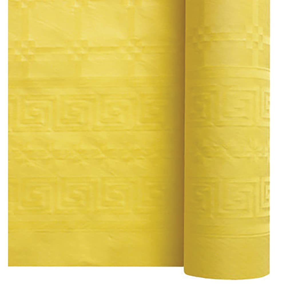 Rouleau Nappe Papier Jaune | Kit de 2 Rouleaux de 25 Mètres | Largeur de la Nappe 1,20 Mètre | Papier Damassé Légers Effets Relief | Découpage Facile | Déco de Table Extérieure