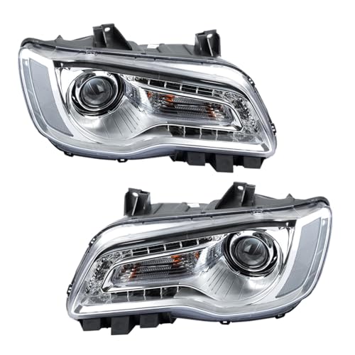 Image of TRQ 2 Piece Headlight Assembly Set Halogen Chrome Bezel Driver & Passenger | For Chrysler 300 CH2502268 CH2503268 68196276AD 68196277AD