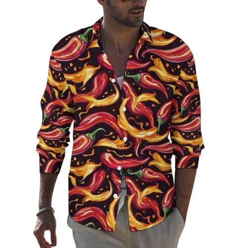 Cool Flame Chili - Camisas de manga larga para hombre, estilo casual, con botones, ajuste regular, Varios colores, XXL