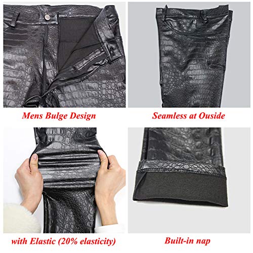 LESOYA Men's Stretchy PU Leather Pants Mid-Rise Slim Fit Long Pants Biker Trousers3