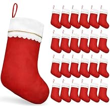24PCS Christmas Stockings Bulk, Large 19 Inch Traditional Red & White Felt Stockings with White Cuff and Gold Trim, Christmas Stockings Bulk for Fireplace Mantel & Holiday Decorations