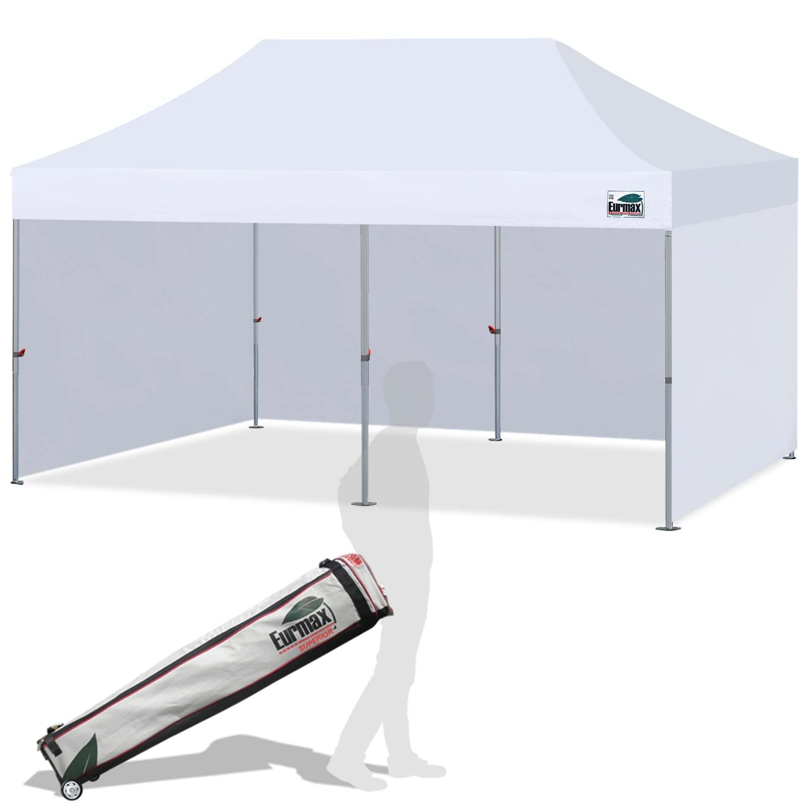 Eurmax USA Superior 10x20ft Pop-up Canopy Tent with 4 Side Walls, White