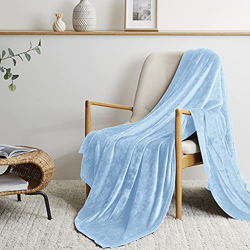 BEDELITE 毛布 ダブル 発熱 暖かい マイクロファイバー フランネル ブランケット 柔らかい ふわふわ 洗える 180×200cm ライトブルー