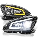 SPEC-D TUNING Jet Black Full LED Projector Headlights w/Sequential Turn Signal Compatible with 2008-2011 Mercedes Benz W204 C-Class, Left + Right Pair Headlamps Assembly