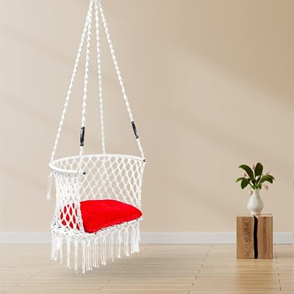 SWINGZY Cotton Premium Small C Shape Swing For Adults/Swing Chair For Home, Indoor, Outdoor, Garden/Jhula For Adults/Hanging Swing Chair For Balcony(Accessories Included- 36X46X160 Cm, White)