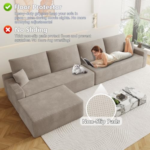 Image of Oversized Modular Sectional Sofa Couch, Large 5 Seater Corner Sofa Modern U Shaped Sectional Couch with Ottoman Cloud Couches for Living Room, Office, Spacious Space, Corduroy, No Assembly, Camel