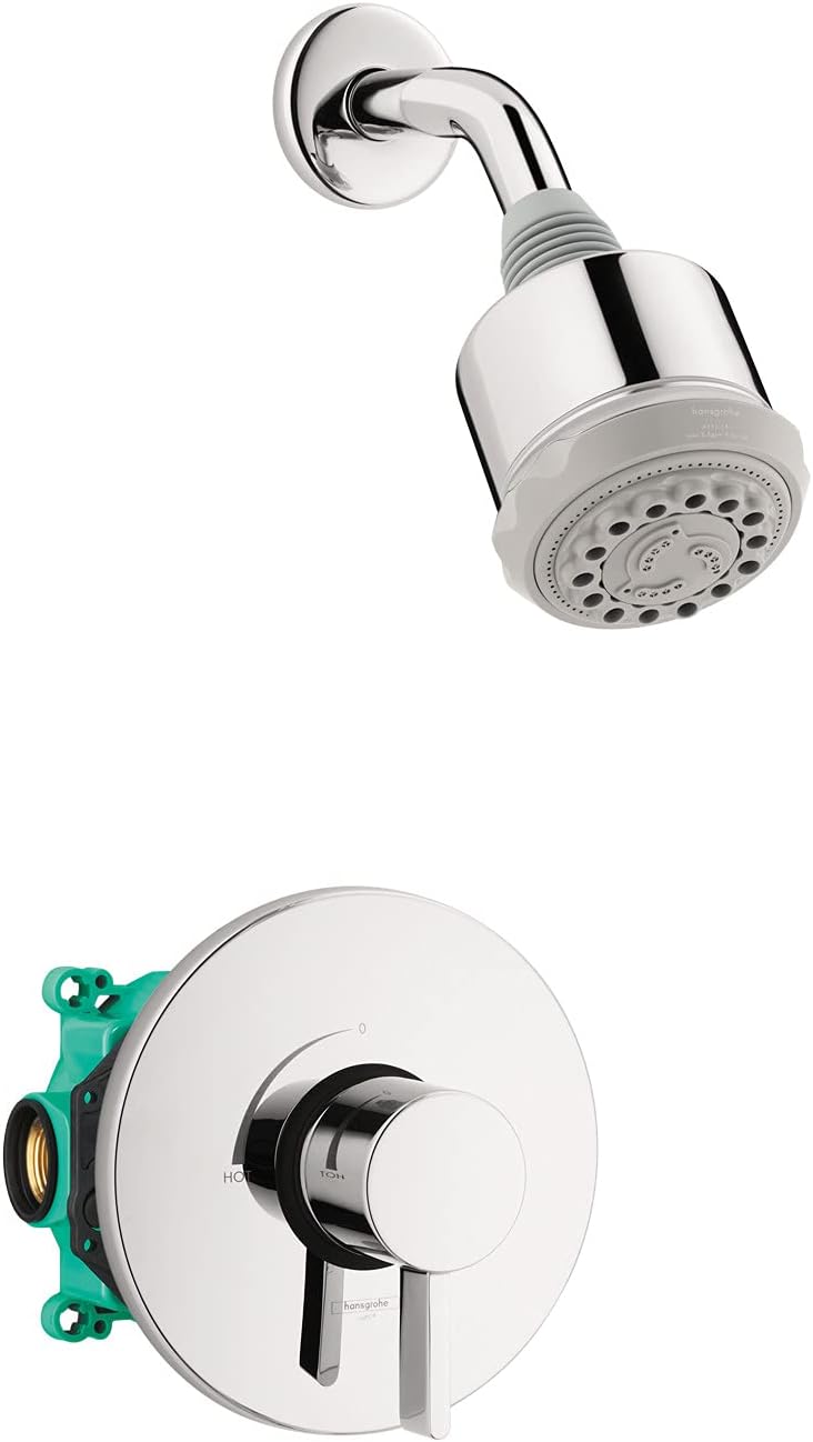 hansgrohe Clubmaster Complete Shower System 2.5 GPM, Modern 3-Spray Full, Pulsating Massage, Intense Turbo in Chrome, 04907000