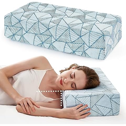 BETU Cube Memory Foam Pillows for Side Sleeper Neck Pillows for Pain Relief Sleeping and Bed Support Square Firm Soft Pillows for Sleeping Head Cervical Pillows with Cover (24"x12"x5", Medium,Blue) Cover