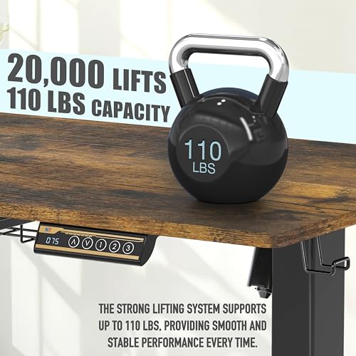 Image of SHW 40-Inch Electric Height Adjustable Standing Desk with Drawer, Memory Preset and Cable Management Tray, Rustic Brown