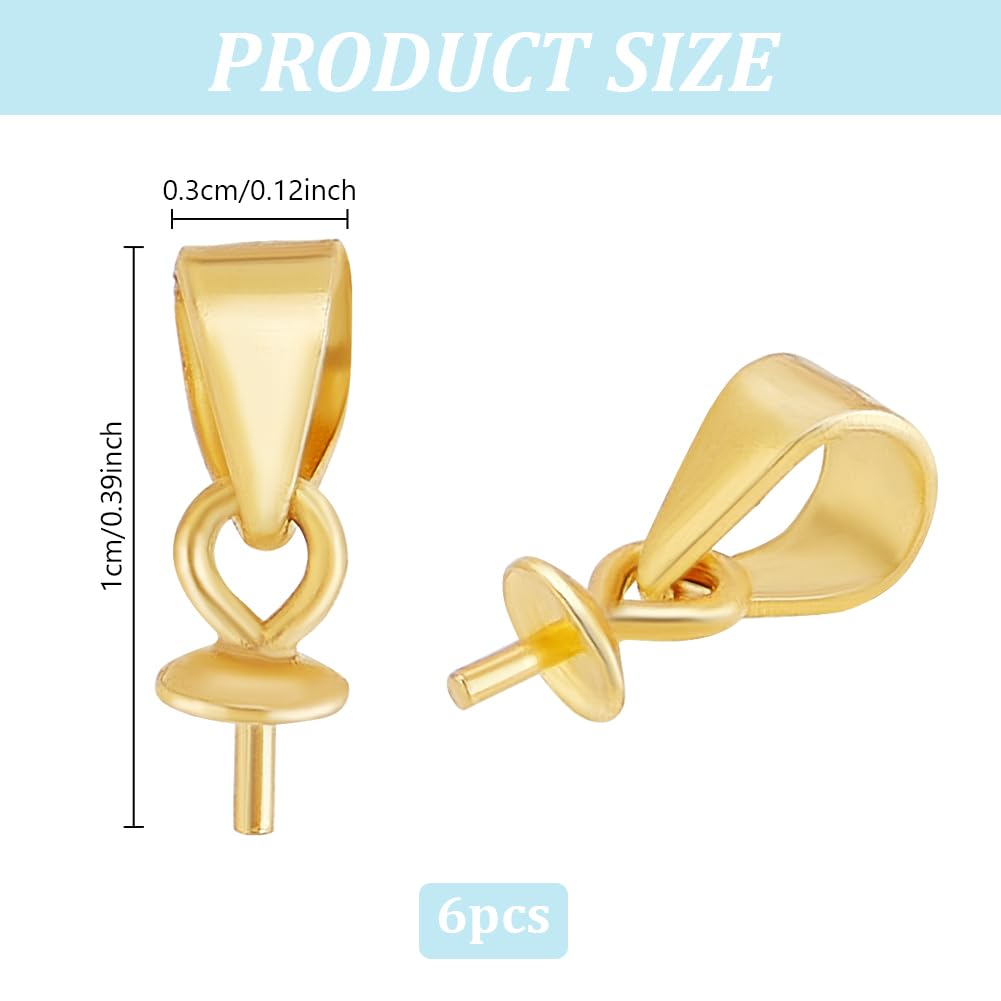 HOBBIESAY 6Pcs Gold Eye Pin Peg Bail 925 Sterling Silver Cup Peg Bail Pin Screw Eye Peg Bails with Loop Pendant Connectors for Pearl Gems Jewelry Making Hole: 3x4mm