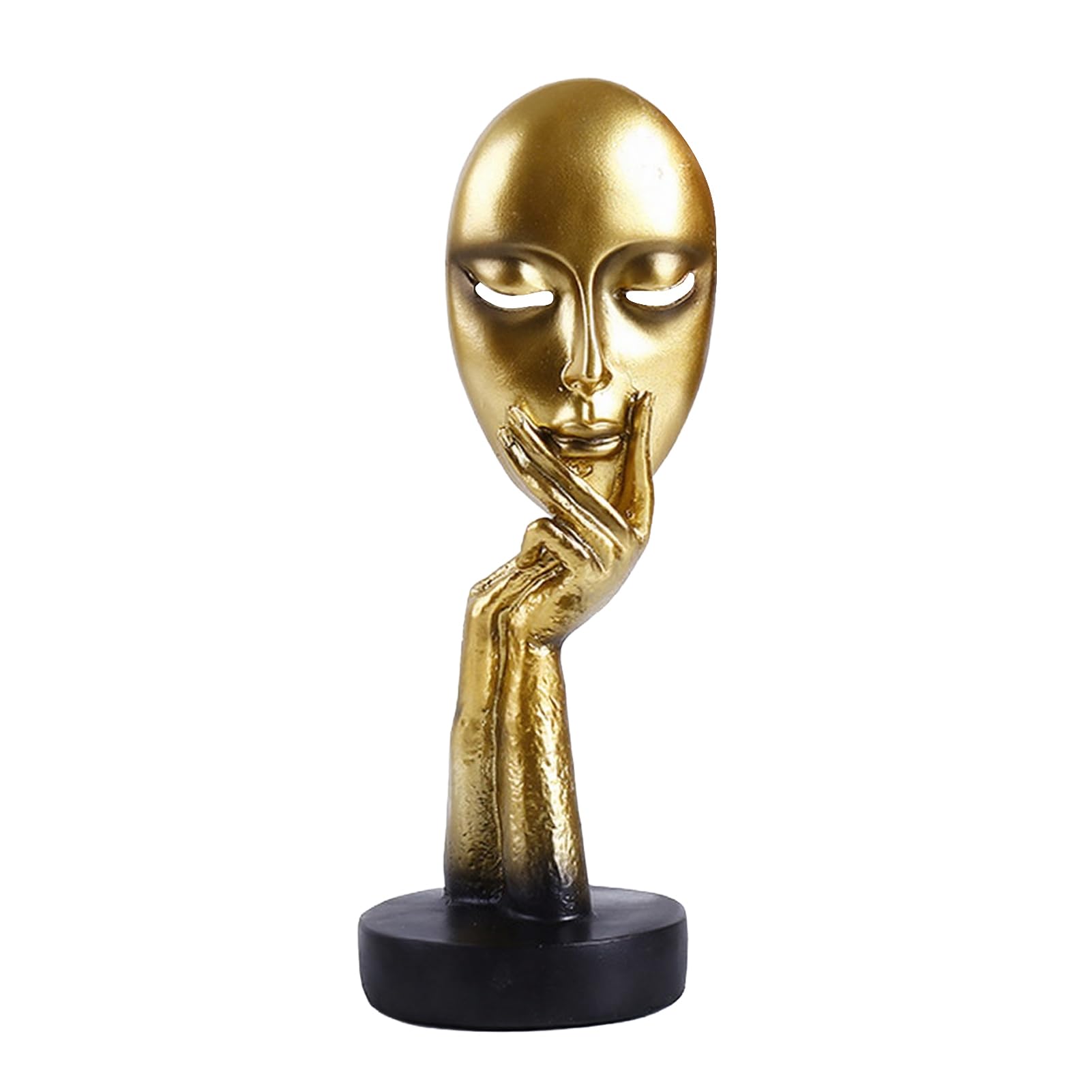 sugerou Abstract Contemplative Face Resin Sculpture, Minimalist Hand-on-Chin Bust Statue for Desk Living Room Office Creative Art Decor Entryway Bookshelf Gift for Art Lovers Golden S