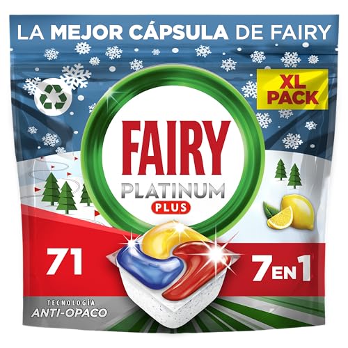 Fairy Platinum Plus Limón Cápsulas De Lavavajillas Todo En Uno, 71 Cápsulas, Nuestra Mejor Limpieza Que Deja Los Platos Como Nuevos, Elimina La Falta De Brillo Y Evita La Cal