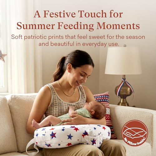 Image of Nursing Pillow Cover Compatible with My Brest Friend, 2 Pack Soft Breathable Replacement Covers, Machine Washable, Patriotic 4th of July, Flag Stars