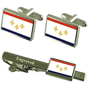 Select Gifts New Orleans City USA vlag manchetknopen gegraveerd stropdas clip set