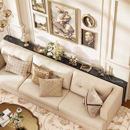 Image of Huuger 118 Inch Sofa Table with Power Outlets, Skinny Behind Couch Table | 5.9 Inch Narrow Entryway Table, Extra-Long Console Table, Behind the Couch Table with Outlet for Living Room, Black