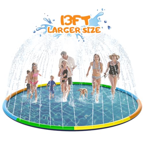 13FT Toffos Large Splash Pad, Sprinkler for Dogs and Kids, 0.5mm Thickened Durable and Foldable Large Pool, Colorful Summer Outdoor Water Play Mat Toys for Toddlers and Dogs (13 FT/157 in)