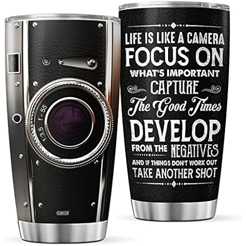 CUBICER Photographer Tumbler Stainless Steel 20 Oz Double Walled Traveling Cups For Men Coffee Mug With Lid Editing Photo Gifts For Friends On Birthday Graduation Unique With Quote Cover