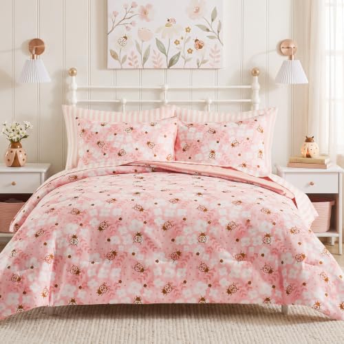 Image of Twin Comforter Set with Sheets for Girls-5 Pieces Pink Twin Bedding Sets