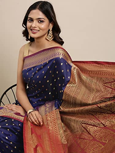 Image of Panzora Women's Banarasi Silk Saree With Unstitched Blouse Piece