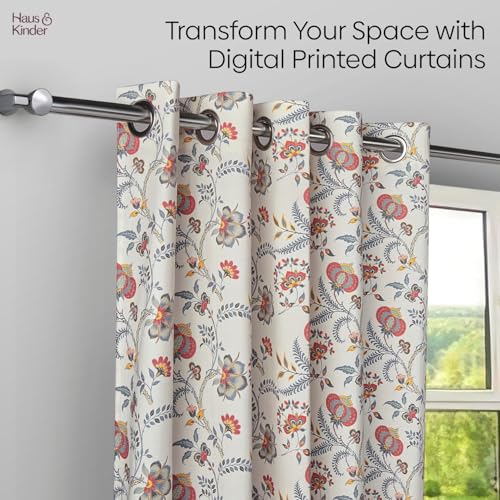 Image of haus & kinder Digital Printed Cotton Window Curtain 5 Feet Long Pack of 1 Window Curtain, 5 Feet Curtain for Window (Saffron Garden, Multi 130x152 CM)