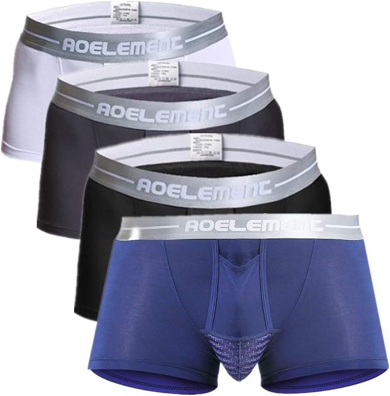 EACIECKMens Boxer Briefs Underwear for Men Short 4 Pack Scrotum Care Capsule Function Separate Pouches Trunks with Fly (4XL(37-38.5"))