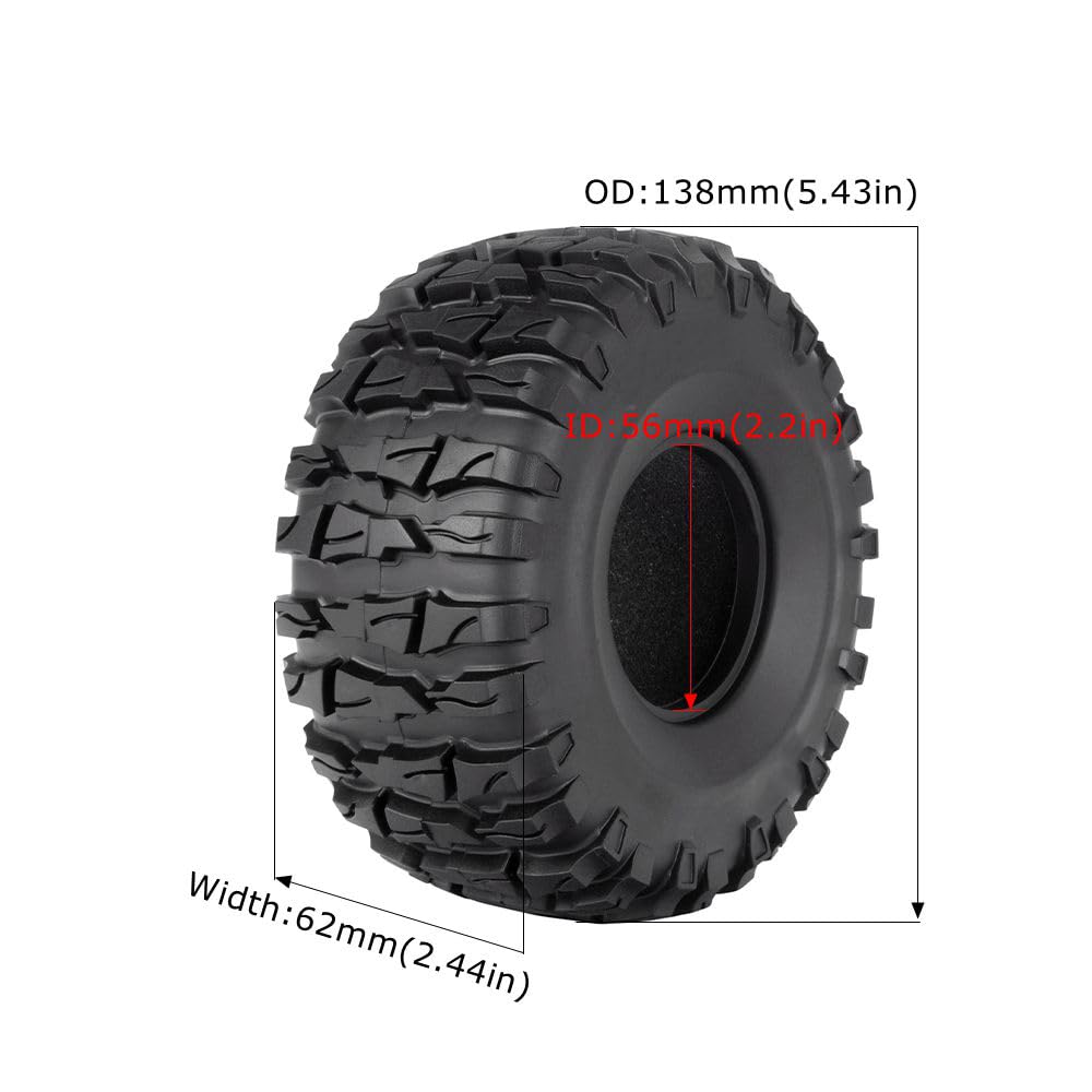 KINGCOO Pneumatici per auto RC, 4 pezzi RC Crawler, cerchi in gomma da 2,2 pollici, per scala 1:10 RC Rock Crawler, parti per Axial SCX10 D90 TF2 RR10 TRX4 TRX6 Tamiya Redcat HSP HPI Kyosho (138 mm-A)