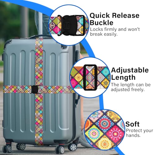 Image of Luggage Straps for Suitcases, Travel Adjustable Belt with Quick Release Buckle, Heavy Duty Nylon Bag Packing Strap, Unique Bright Identifiers Business Travel Accessories (2 Pack) - Colorful Print