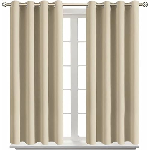 BGment Blackout Curtains - Grommet Thermal Insulated Room Darkening Bedroom and Living Room Curtain, Set of 2 Panels (52 x 54 Inch, Beige)