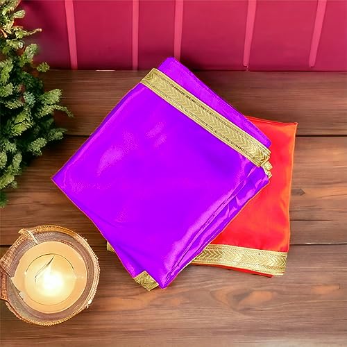 Image of Multi-Purpose Pooja Cloth for Home Temple Premium Purple & Red Religious Cloth for Worship Mandir - Rituals, and Spiritual Ceremonies
