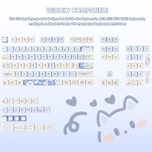 Image of KEYFLICK PBT Keycaps Salty Cat Blue White Cute for Cherry MX Key Cap