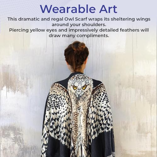 SAGEFINDS Owl Scarf/Shawl | Black or Gray Reversible Print | Warm and Stylish | Party, Halloween, Festival, Office | Ultra Soft Acrylic | 56” Square2
