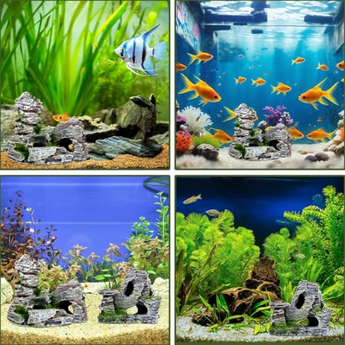 ZHjuju Decoraciones para Acuarios,2PZ Adorno para Acuario con Diseño de Cueva y Arbol Peceras Acuarios Decoracion Ornamento Acuario Flotante de Roca Resina Artificial Ornamento del Acuario Piedras - imagen 7