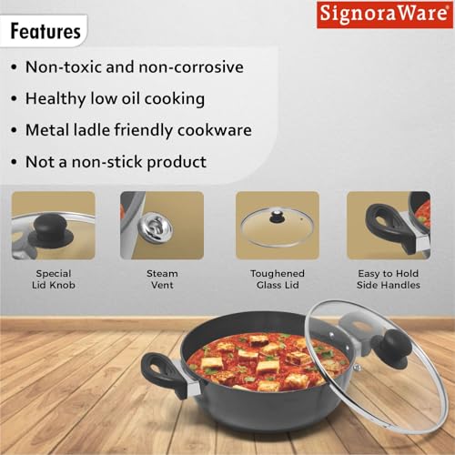 Image of Signoraware Opulent Non Stick Kadhai 24cm | Non-Stick Coating Allows Oil Saving | Heat-Resistant Grip | Gas & Induction Compatible | Perfect for Deep Frying, Sauteing & Stir-Frying (3 LTR | Steel)