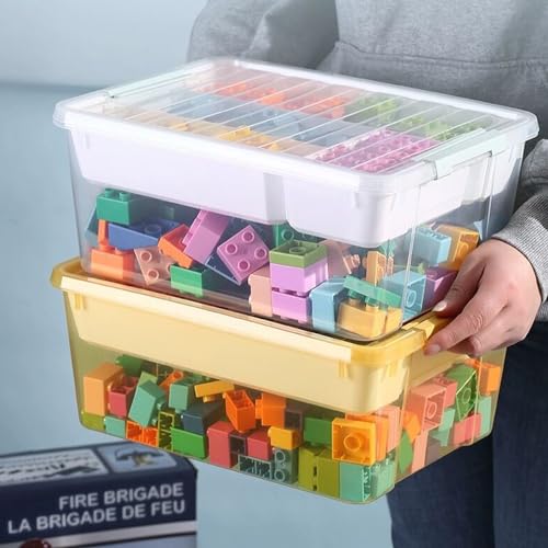 Image of Large Plastic Storage Box with Removable Tray Caddy Clear Art Supply Organizer Playroom Container Organizer Plastic Storage Bin with Lid for Bead Crayon Tool Sewing Supplies (Orange)