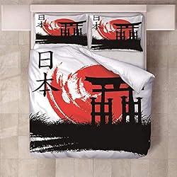 Colcha Japonesa Colchas de Estampada - Ropa de cama de 3 Piezas, Poliester - 1x Cubierta de la Colcha 140x200cm y 2 x Funda de Almohada 50x75cm - Lavable de Microfibra Suave y Cómodo Características japonesas