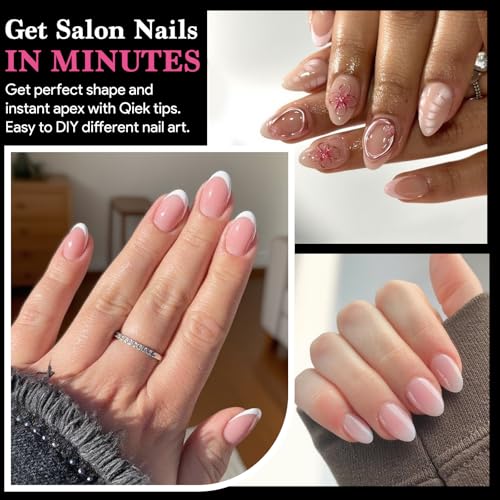 Image of Extra Short Almond Nail Tips, 510 Pcs Clear Half Matte, 15 Sizes