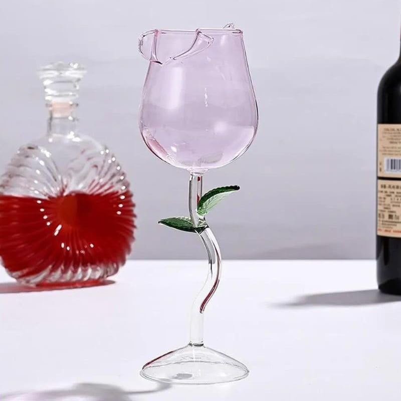 Image of Handcrafted Rose Wine Glass | Premium Borosilicate Floral Wine Goblet| Elegant Cocktail, Champagne & Red Wine Glass | Aesthetic Drinkware | Gift for Women (Rose Wine Glass)