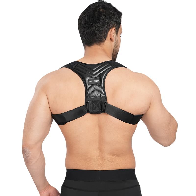 ERGOXIA Corrector Postura Espalda Hombre y Mujer | Corrector de Espalda Ajustable, Invisible y Cómodo | Clase de Reeducación Postural Incluida | Talla L Negro