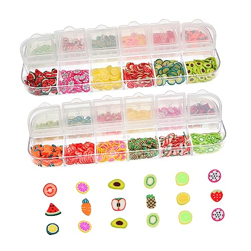 Ipetboom Nail Art Embellishments 2 Boxes of Crystal Mud Toy Polymer Clay Sequins Fruit Paillette Decor for Diy Nail Beauty