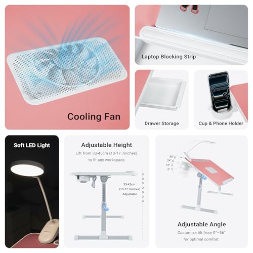 Image of iXTRA Adjustable Laptop Lap Desk with Cooling Fan USB Light for Adults