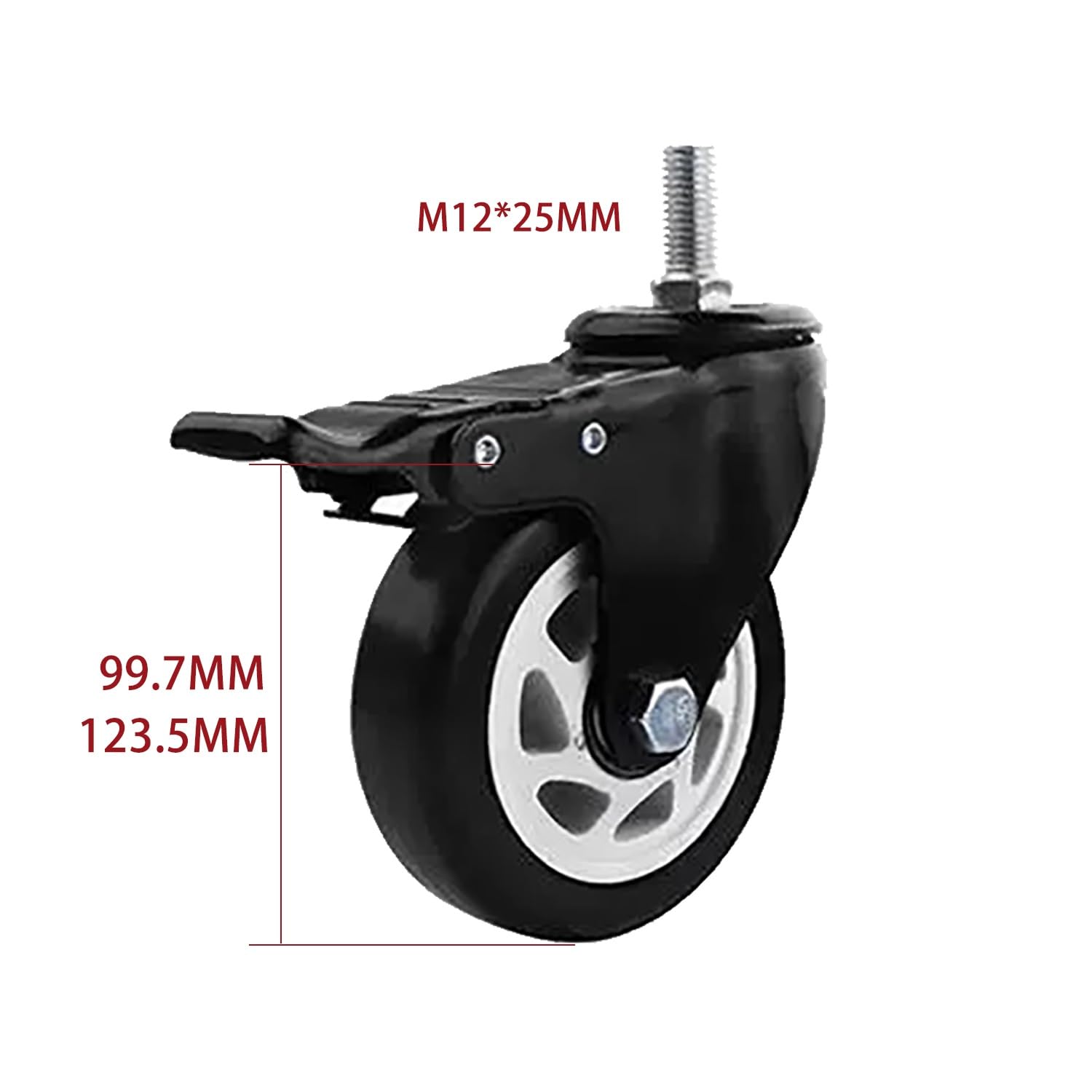 4個セット 4インチ スイベル キャスター ブレーキ付き ノイズなし ポリウレタン ホイール 荷重 320 kg M12*25mm