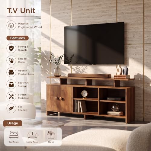 Image of Spyder Craft Marbay Engineered Wood TV Entertainment Unit Stand Setup Box /Tv Cabinet with with Adjustable Shelf, TV Console Table, Media Console Noce Lyon (DIY-Do It by Your Self)