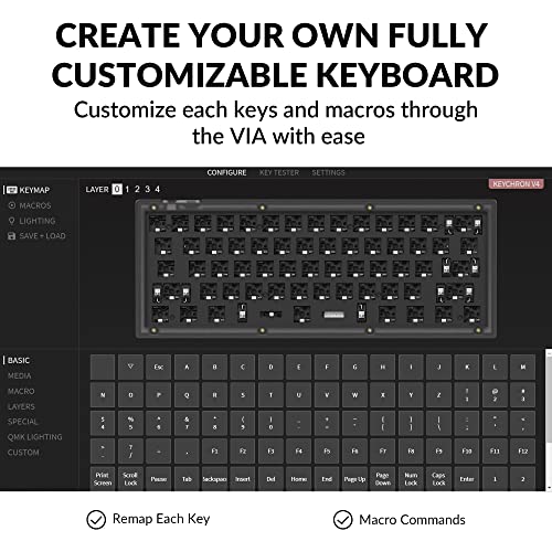 Keychron V4 Wired Custom Mechanical Keyboard Barebone Version, 60% Layout QMK/VIA Programmierbares Makro mit Hot-Swap-able Unterstützung, kompatibel mit Mac Windows Linux (Frosted Black - Transluzent) – Bild 4