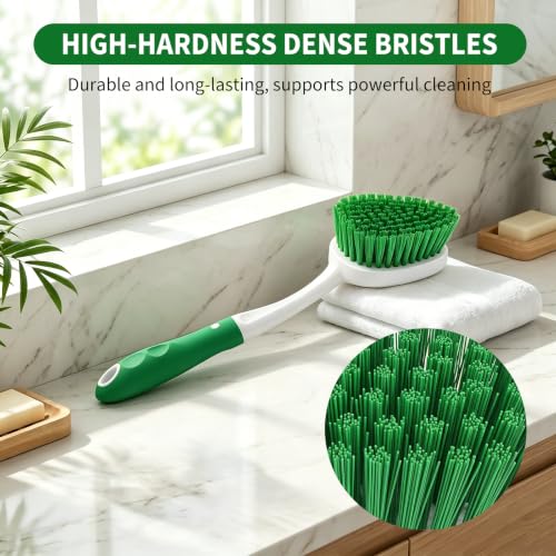 Image of Scrub Brush Set of 4 Pack, Heavy Duty Shower Cleaning Brush Set, Green | with Non-Slip Handle Scrubber Brush Ergonomic Design Cleaning Scrub Brush Set for Household Use, Shower, Floor, Tub, Kitchen